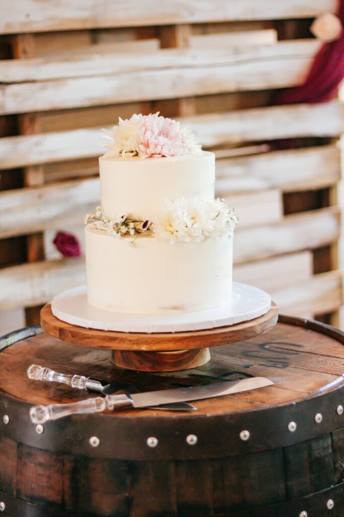 wedding cake on barrel